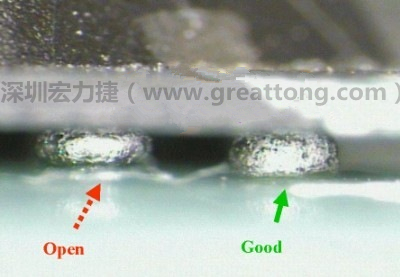 BGA錫球直徑變大，表示焊錫空焊(solder skip)