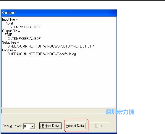 系統(tǒng)彈出一個輸出窗口，點擊 Accept Data。完成后點擊“確定”，再點擊“Done”關(guān)閉輸出窗口。退出 Omninet for Windows。