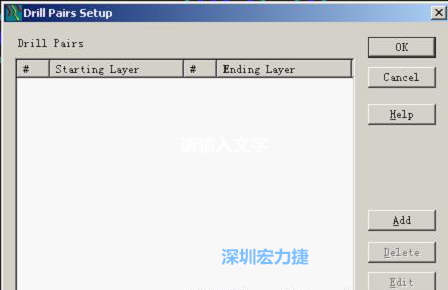 如果是盲孔或埋孔板，則還須點擊菜單Setup→Drill Partis調(diào)出鉆孔對設(shè)置窗口，看有無按孔的屬性設(shè)置好鉆孔層，如無則須作相應(yīng)的添加或調(diào)整。