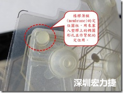 橡膠薄膜(membrane)的定位圓柱，可以用來塞入塑膠上的橢圓形孔洞，最為緊配的定位之用。